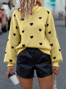 LUNE Sudadera Casual De Mujer De Patron De Corazon Holgado Con Cuello Alto Y Hombros Caidos