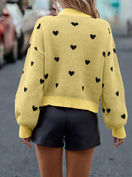 LUNE Sudadera Casual De Mujer De Patron De Corazon Holgado Con Cuello Alto Y Hombros Caidos