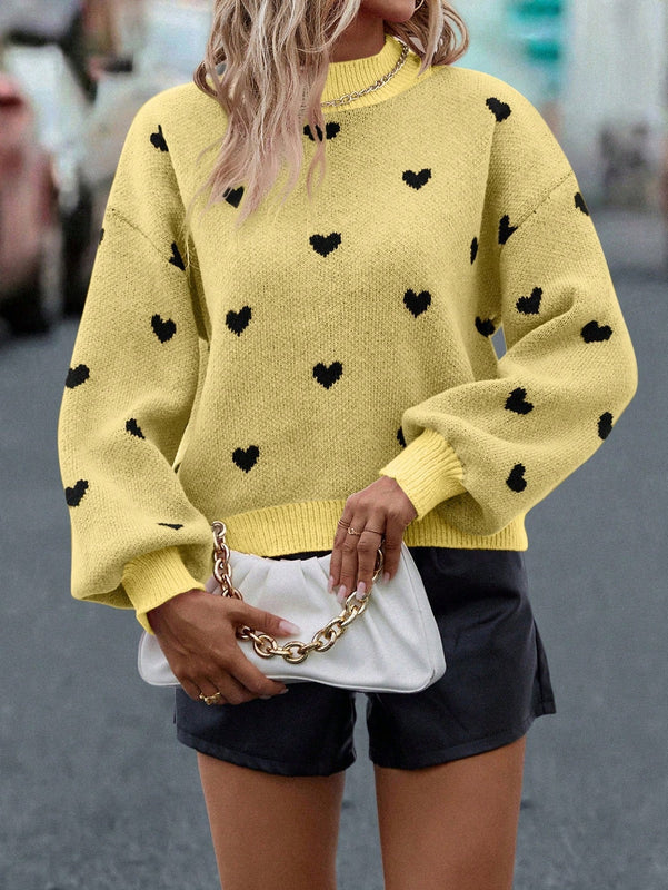LUNE Sudadera Casual De Mujer De Patron De Corazon Holgado Con Cuello Alto Y Hombros Caidos