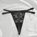 Tanga De Encaje Transparente Con Decoracion De Diamantes De Imitacion Y Lenceria Estampada Con Letras