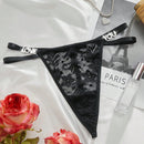 Tanga De Encaje Transparente Con Decoracion De Diamantes De Imitacion Y Lenceria Estampada Con Letras
