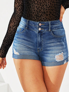 Pantalones Cortos De Mezclilla Desgastados Para Mujer