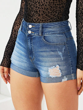 Pantalones Cortos De Mezclilla Desgastados Para Mujer