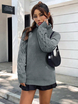 EZwear Sudadera Casual De Cuello Alto Y Hombros Caidos Para Mujer