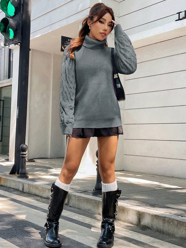 EZwear Sudadera Casual De Cuello Alto Y Hombros Caidos Para Mujer