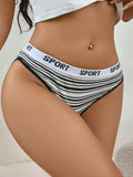 Tanga Triangular Con Cinturilla Elastica Y Estampado De Alfabeto En Rayas Para Mujer