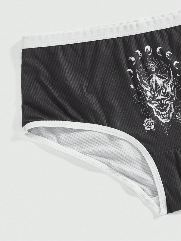 ROMWE J-Fashion Conjunto De Ropa Interior Femenina De 3 Piezas Con Mascara De Cabeza De Zorro Fantasma
