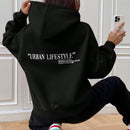 Ezwear sudadera con capucha de punto de manga larga con caida en los hombros y estampado de lema, otono/invierno para mujer