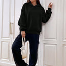 Ezwear sudadera con capucha de punto de manga larga con caida en los hombros y estampado de lema, otono/invierno para mujer