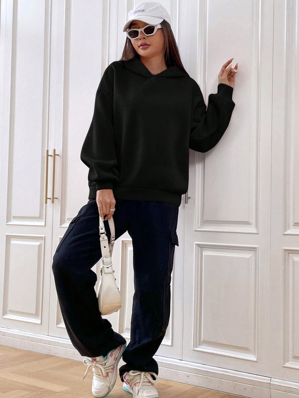 Ezwear sudadera con capucha de manga larga de unicolor con estampado de letra, uso casual diario