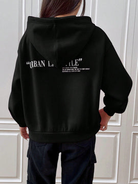 Ezwear sudadera con capucha de manga larga de unicolor con estampado de letra, uso casual diario