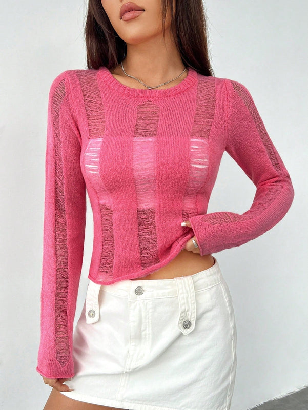 EZwear Sueter De Mujer De Color Solido Y Desgastado