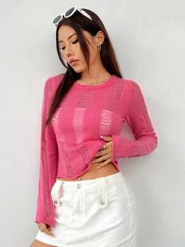 EZwear Sueter De Mujer De Color Solido Y Desgastado