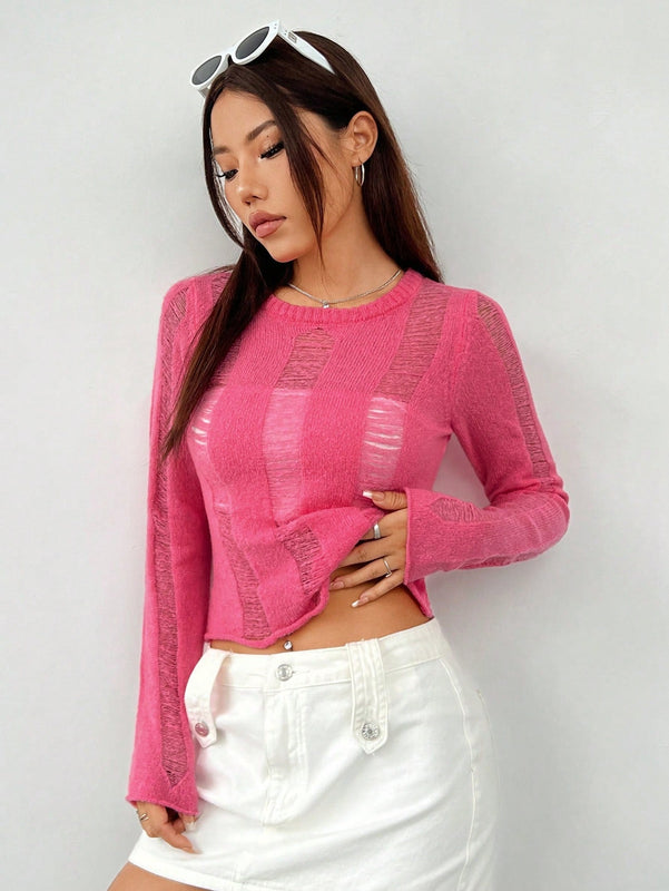 EZwear Sueter De Mujer De Color Solido Y Desgastado