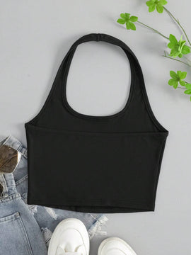 Top De Cuello Halter Con Impresion De Eslogan