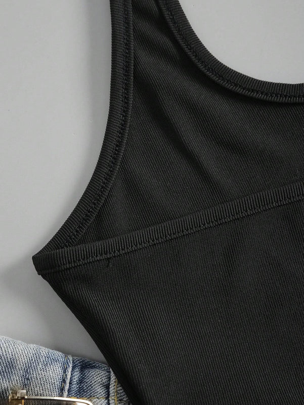 Top De Cuello Halter Con Impresion De Eslogan