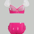 Conjunto De Sosten Y Panty Con Diseno De Tachuelas De Rosas, Con Aros Y Bordes Festoneados