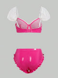 Conjunto De Sosten Y Panty Con Diseno De Tachuelas De Rosas, Con Aros Y Bordes Festoneados