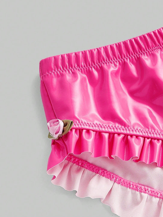 Conjunto De Sosten Y Panty Con Diseno De Tachuelas De Rosas, Con Aros Y Bordes Festoneados