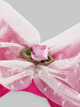 Conjunto De Sosten Y Panty Con Diseno De Tachuelas De Rosas, Con Aros Y Bordes Festoneados