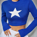EZwear Jersey Corto De Manga Larga Con Patron De Estrellas Para Mujer