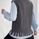 EZwear Chaleco Tipo Sueter Con Dobladillo Con Flecos Para Mujer