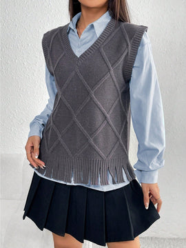 EZwear Chaleco Tipo Sueter Con Dobladillo Con Flecos Para Mujer