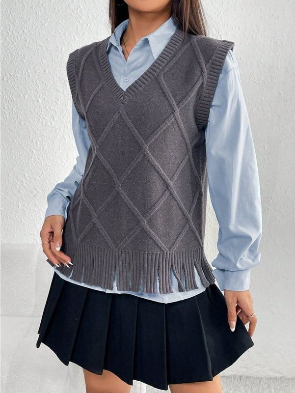EZwear Chaleco Tipo Sueter Con Dobladillo Con Flecos Para Mujer