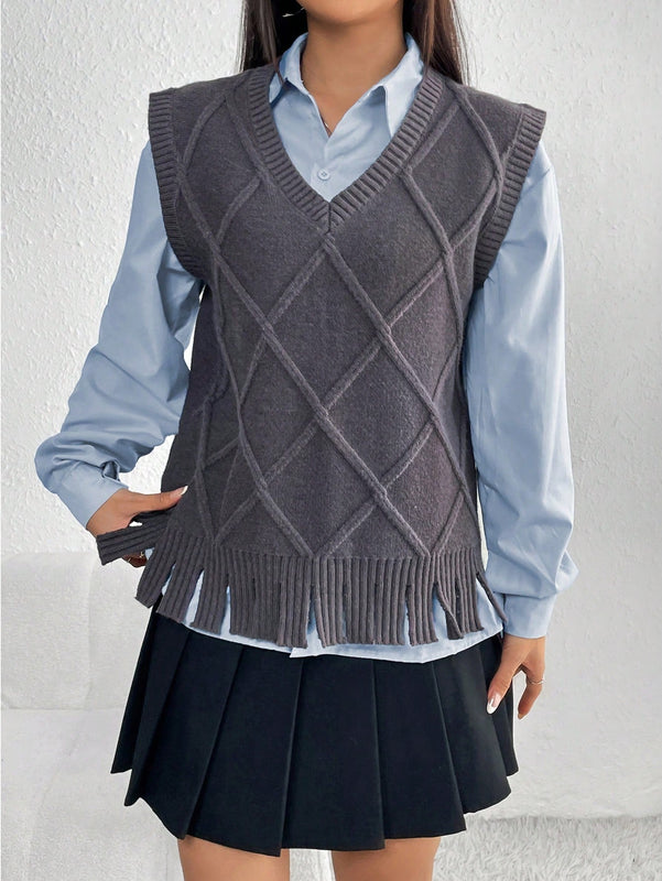 EZwear Chaleco Tipo Sueter Con Dobladillo Con Flecos Para Mujer