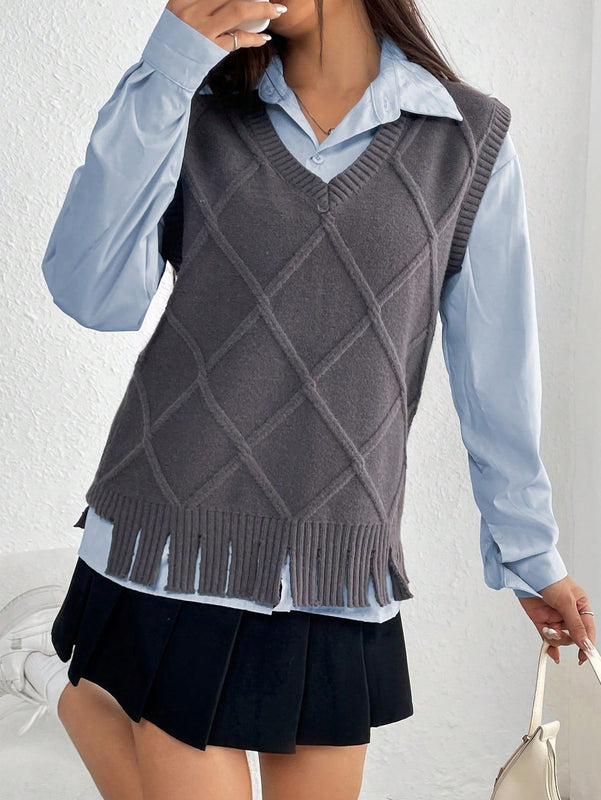 EZwear Chaleco Tipo Sueter Con Dobladillo Con Flecos Para Mujer