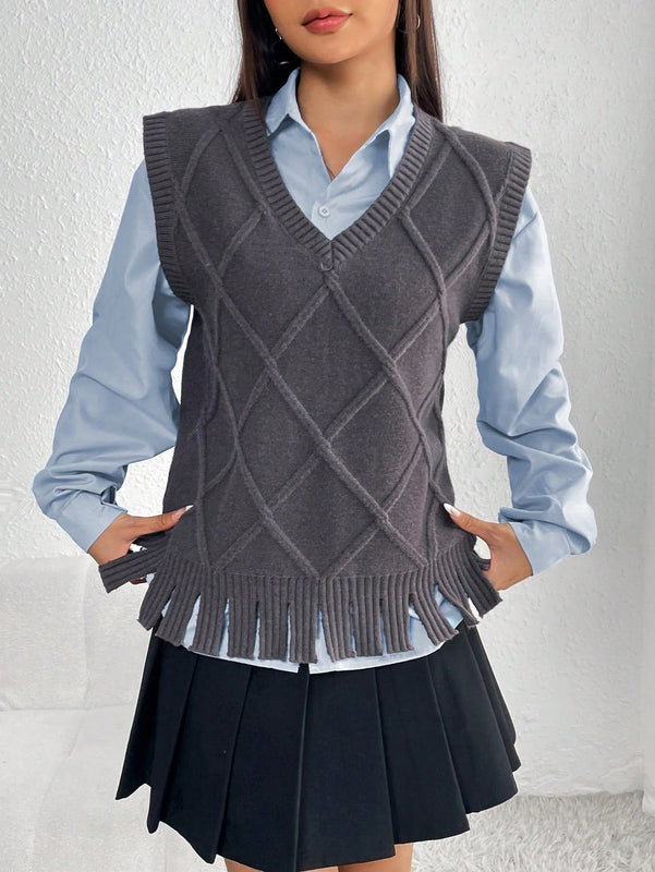 EZwear Chaleco Tipo Sueter Con Dobladillo Con Flecos Para Mujer
