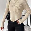 Essnce Sueter De Cuello Alto De Color Liso Para Mujer Con Manga Raglan Y Dobladillo Asimetrico