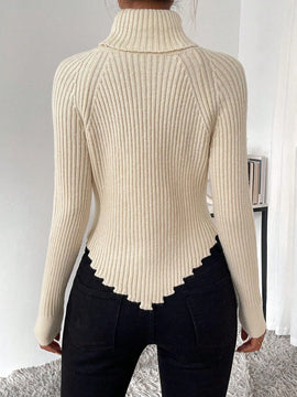 Essnce Sueter De Cuello Alto De Color Liso Para Mujer Con Manga Raglan Y Dobladillo Asimetrico