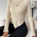 Essnce Sueter De Cuello Alto De Color Liso Para Mujer Con Manga Raglan Y Dobladillo Asimetrico