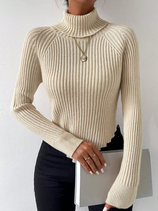 Essnce Sueter De Cuello Alto De Color Liso Para Mujer Con Manga Raglan Y Dobladillo Asimetrico