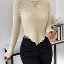 Essnce Sueter De Cuello Alto De Color Liso Para Mujer Con Manga Raglan Y Dobladillo Asimetrico