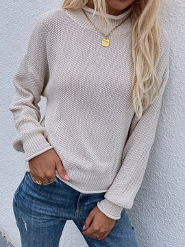 LUNE Sueter Casual De Manga Larga Con Hombros Caidos Y Cuello Levantado Para Mujer