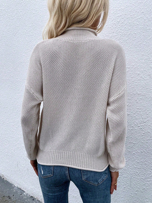 LUNE Sueter Casual De Manga Larga Con Hombros Caidos Y Cuello Levantado Para Mujer