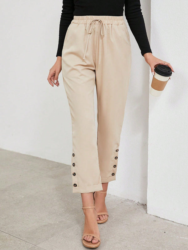 Pantalones Casuales Decorados Con Botones