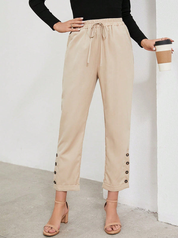 Pantalones Casuales Decorados Con Botones