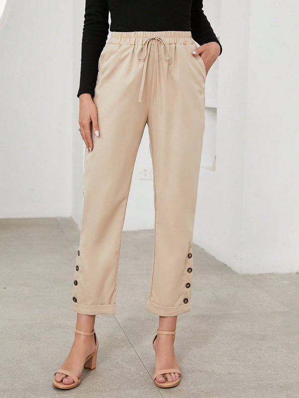 Pantalones Casuales Decorados Con Botones