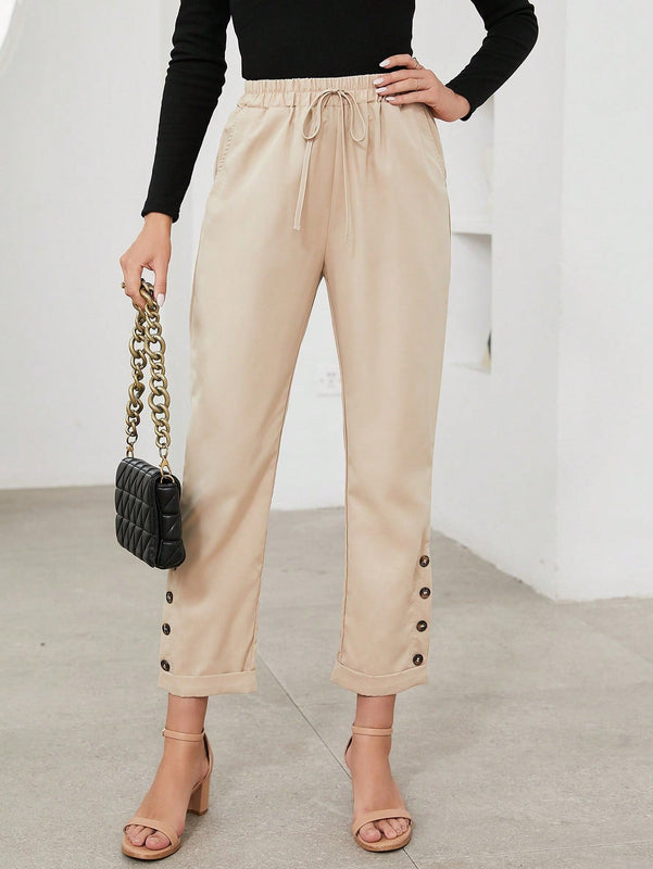 Pantalones Casuales Decorados Con Botones