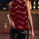 Clasi Camisa Halter Con Cuello A Rayas Y Detalle Metalizado Dorado Para Mujer