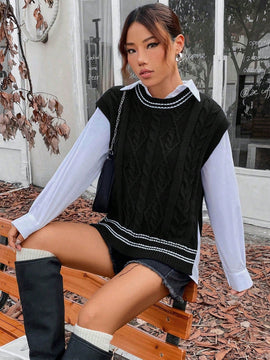 EZwear Chaleco De Sueter Casual De Mujer Con Bloques De Colores Y Rayas