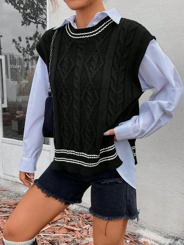 EZwear Chaleco De Sueter Casual De Mujer Con Bloques De Colores Y Rayas