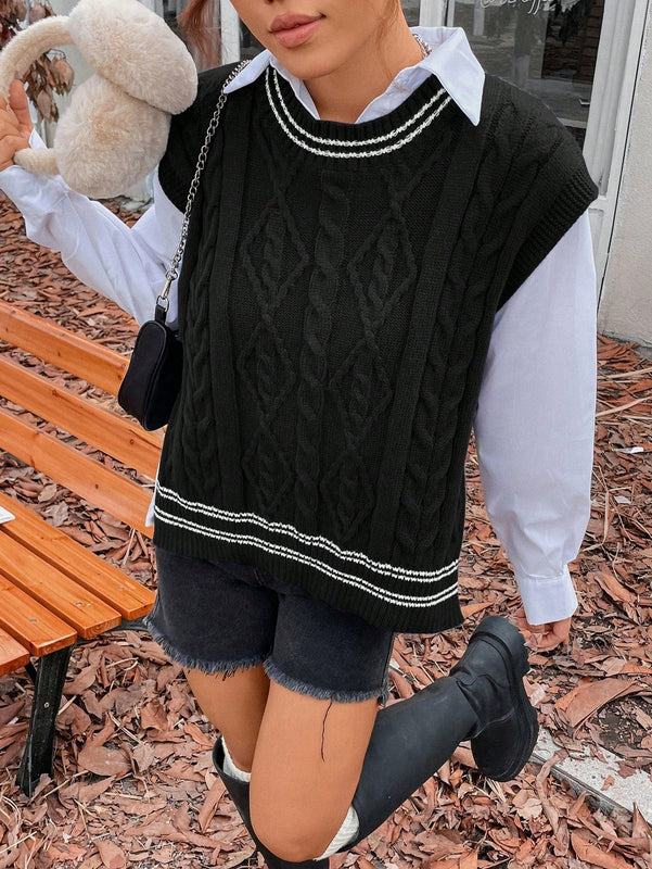 EZwear Chaleco De Sueter Casual De Mujer Con Bloques De Colores Y Rayas