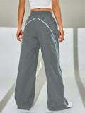 EZwear Pantalones Largos Con Dobladillo Enrollado De Rayas Contrastadas