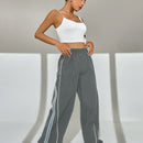 EZwear Pantalones Largos Con Dobladillo Enrollado De Rayas Contrastadas