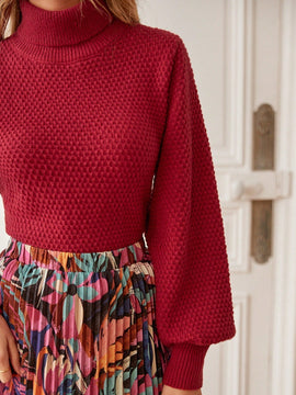 Frenchy Sueter Con Manga Farol De Color Liso Y Cuello Alto Para El Dia De San Valentin