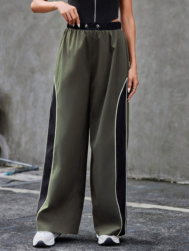 Essnce Pantalones De Cintura Con Cordon De Contraste De Color Con Dobladillo Enrollado